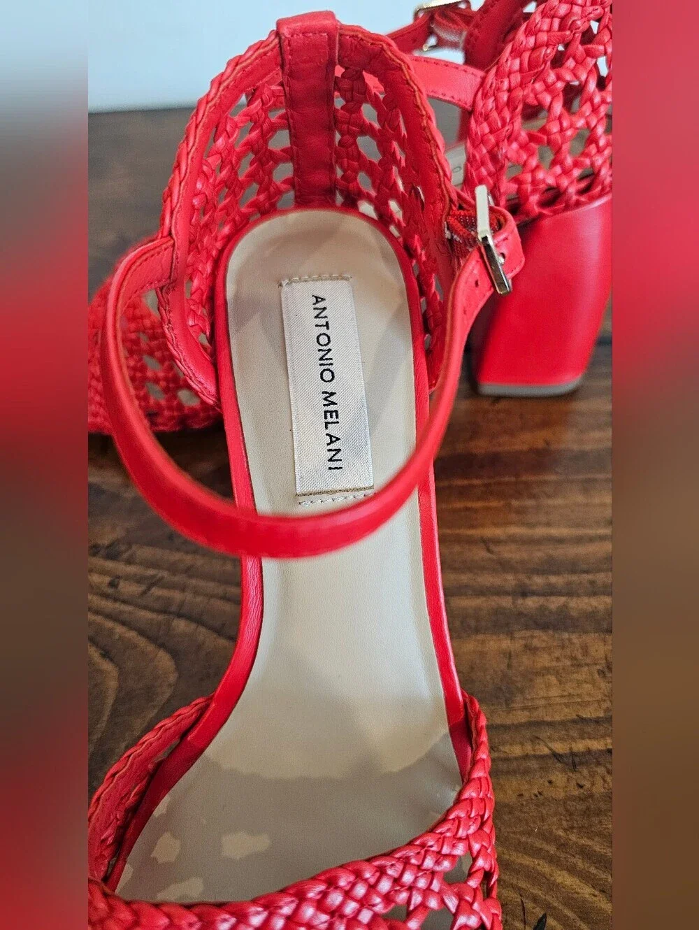 Antonio Melani Red Braided Ankle-Strap Heels Sandals Shoes Women's Sz 7.5 NWOB